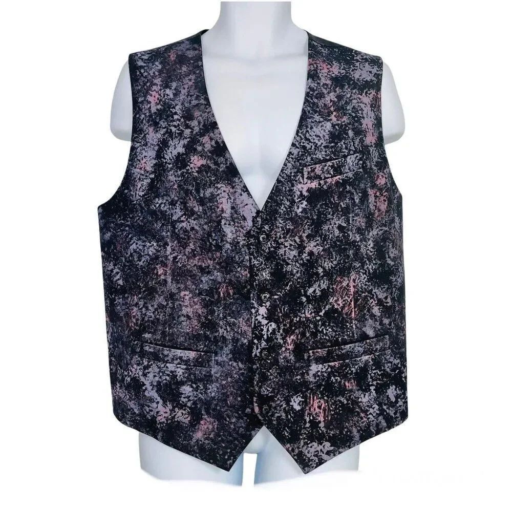 Mens Vest Size XXL 2XL Waistcoat Black Gray Paint Splatter Abstract